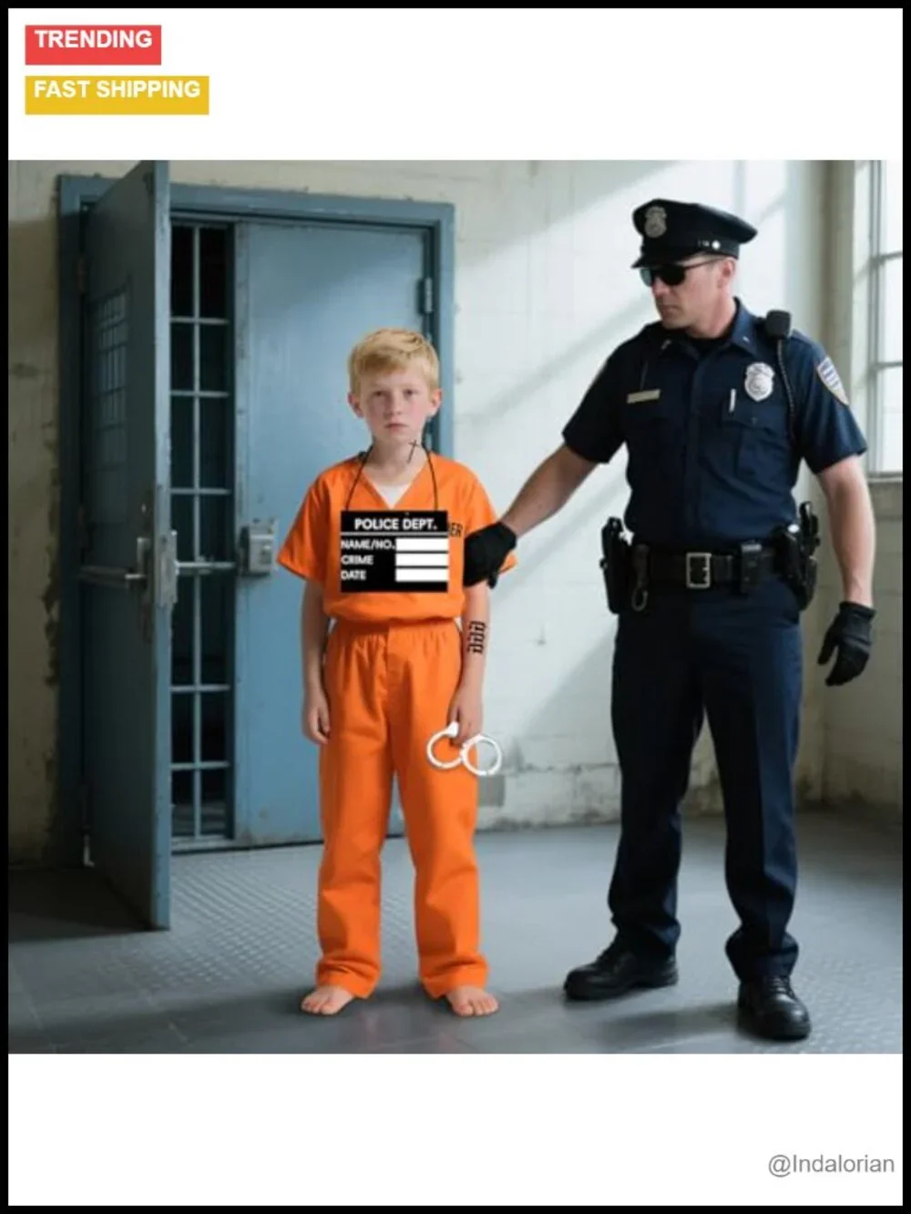 Kids Prisoner Costume Halloween Jail Inmate Outfit with Handcuffs and Tattoo
